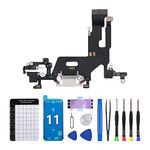 CYKJGS for iPhone 11 Charging Port Dock Connector Replacement OEM White Headphone Port USB Charge Flex Cable Microphone Antanna Ribbon Assembly Repair Tools Kits Waterproof Sticker A2111 A2223 A2221