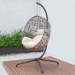 Harrier Hanging Egg Chair Swing – 2 Sizes | Indoor Outdoor Patio Garden Chair – Freestanding Rattan Egg Chair With Stand (Single Seat + Tailored Cover, Brown/Cream)