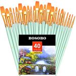 BOSOBO Paint Brushes Set, 4 Pack 40 Pcs Round Pointed Tip Paintbrushes Nylon Hair Artist Acrylic Paint Brushes for Acrylic Oil Watercolor, Face Nail Art, Miniature Detailing & Rock Painting, Green