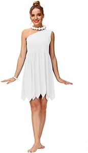 AOBUTE Halloween Women Wilma Costume Dress Adult One Shoulder White Couple Cosplay Outfit L