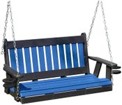 Mission Poly Lumber Wood 5FT Cupholders Porch Swing Amish Craftsmandship Made in USA HDPE with No Wood fibers 1000 lbs Limit. Stainless Steel Hardware for Patio Outdoor Backyard Garden Park