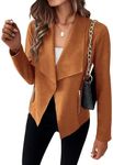 KIRUNDO Women's Faux Leather Jackets Fall Long Sleeve Suede Open Front Short Coat Trending Clothes for Women 2024(Brown, Medium)