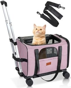 Morpilot Cat Carrier with Wheels Airline Approved, Pet Dog Carrier with Wheels for Small Dogs, Rolling Cat Carrier for Large Cats Puppy Stroller Detachable and Foldable Pet Travel Bag Pink