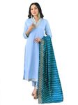 Naixa Women's Sky Viscose Silk Blend Embroidered Straight Kurta with Viscose Silk Blend Pant and Silk Blend Laced Dupatta Sets (NX-450-Sky-XL)