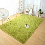 YOH Green Modern Area Rug Soft Shag Rug Anti-Slip Plush Carpets Home Decor(5'3''x7'5,Green)