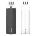 LOOFORE Glass Water Bottle 1 litre BPA-Free Leak Proof Ideal for School Home Office Travel Sport Yoga Gym Hot Cold Drinks, Borosilicate Glass Water Bottle with Portable Neoprene Sleeve Sponge Brush