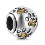 CHAWIN Jewelry Paw Prints Solid 925 Sterling Silver Charm with Yellow Crystal Designs Ball Shape European Style Beads and Charms