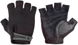 Harbinger Power Non-Wristwrap Workout Weightlifting Gloves with StretchBack Mesh and Leather Palm (Pair) Black Large Large (Fits 8 - 8.5 Inches)