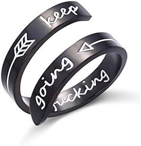 NewChiChi Anillo Inspirador, Anillos de Acero Inoxidable Grabados Keep Going,Joyería de Anillo Ajustable para Hombres y Mujeres