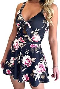 Relipop Women's Jumpsuits Floral Print Spaghetti Straps Sleeveless V Neck Front Tie Knot Rompers 2026 Beach Vacation Outfits Black Large