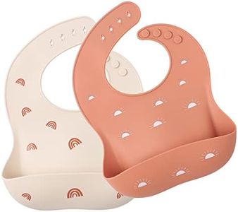 ROCCED Baby Silicone Bibs 2 Sets Baby Bibs with Food Catcher for Girls Boys Toddlers BPA Free Waterproof Soft Durable Adjustable Silicone Bibs for Babies-Shifting Sand/Pale Mauve