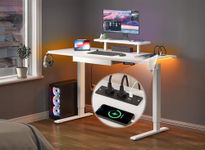 YITAHOME Electric Standing Desk with Charging Station,Sit Stand Desk with LED Lights,2 AC Outlets,2 USB Ports,Height Adjustable Desk with Drawer,Stand Up Desk Heavy Duty Steel 4 Memory Smart Pannel