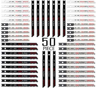 50PCS U-Shank Jigsaw Blades Set with Storage Case, Contractor Assorted HCS/HSS Jig Saw Blades for Wood, Plastic and Metal Cutting, 6T 8T 10T 12T 20T 21T