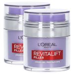 L'Oréal Paris Revitalift Filler Nourishing and Hydrating Facial Plumping Gel Cream with Hyaluronic Acid for All Skin Types - 2x 50ml Jars