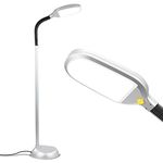 Brightech - Litespan LED Reading and Crafting Floor Lamp - Dimmable Full Spectrum LED Light - Fully Adjustable Neck - 12 Watts - Titanium Silver