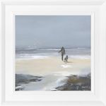 Artko Coastal Dog Walk Framed Print Wall Art - Scenic Seascape Themed Home Decor - Janet Gammans Artwork - Ready to Hang 'Beach Walk I' Painting - 39 x 39cm