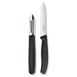 Victorinox Kitchen Knife, Set of 2, Sharp Straight Edge Knife and Stainless Steel Traditional Peeler (Black)