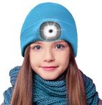 Etsfmoa Unisex Beanie with The Light,Gifts for Kids Boys and Girls Children USB Rechargeable Headlamp The Cap Light Blue