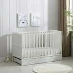 mcc direct White Wooden Orlando Baby Cot Bed & Rollaway Drawer & Aloe Vera Water Repellent Mattress (Cream White) - Orlando