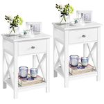 Yaheetech White Bedside Table Set of 2, X Shaped Cabinet with Drawer and Open Shelf Narrow Wooden Nightstand Storage Unit for Bedroom Small Side Table for Living Room, 40x30x55cm