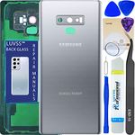 LUVSS Rear Glass Assembly for [Samsung Galaxy Note 9] N960 Back Glass Panel Cover Case Housing + Camera Lens + Extra Adhesive with Opening Tools Kit (Cloud Silver)