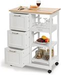 Giantex Kitchen Island Cart, Home Bar Serving Cart, Kitchen Trolley with 3 Large Drawers, Storage Shelf and 3 Tier Shelves, Rolling Storage Cabinet, Mobile Kitchen Cart (White)