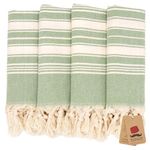 Bazaar Anatolia Turkish Hand Towels Set of 4 Bathroom Towels 39x19 inches 100% Cotton Bath Kitchen Towels with Hanging Loop Boho Farmhouse Decor Olive Sage - Stripe Green