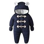 famuka Warm Snow Suit for Baby Boys and Girls Hooded Rompers Winter Clothes (Navy, 12-18 Months)