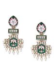 Zaveri Pearls Green & Pink Meenakari Lotus Design Kundan Dangle Earring For Women-ZPFK10343