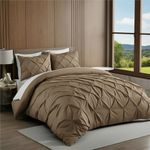 Epinch Pinch Pleated Duvet Cover Set 800 TC 100% Egyptian Cotton Luxurious Soft Home & Hotel 3-Piece 1-Pinch Duvet Cover 2-Pinch Pillowcase Zip & 8-Tie Close (Taupe, Double_90 X 100 Inch)