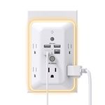 Surge Protector, Outlet Extender with Night Light, Addtam 5-Outlet Splitter and 4 USB Ports(1 USB C), Multi Plug Wall Outlet for Home Office Dorm Room Essentials