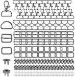 Cimeton 100Pcs Purse Hardware Keychain Hooks with D Rings Rectangle Rings Metal Slide Buckle and Snap Button Assortment Kit for for Purses Keychain Lanyard Handbags Making, Black, Multiple