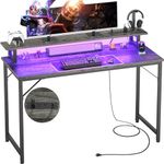 47 Inch Gaming Desk with Lights, Computer Desk with Power Outlet, Gaming Desk with Monitor Stand, Small Desk for Small Spaces, PC Gaming Desk for Home, Gray