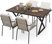 YITAHOME 5 Piece Patio Dining Set Outdoor Furniture Stackable All-Weather Comfortable Rope and Rattan Chairs Metal Frame with Faux Wood Tabletop for Courtyard Backyard Poolside Balcony, Brown & Grey