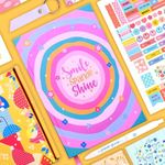 Doodle A5 Planner Kit - Start Anytime of the Year Planner | 216 Pages, 12 Months | 16 Activity Pages | 1 Pen | 1 Keychain | 180+ Stickers | 4 Notecards | 4 Quote Cards | Gift Set (Joyful Sparkle)