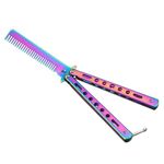 Street27® Butterfly Comb Stainless Steel Folding Training Practice Comb Hair Styling Tools Balisong Comb Metal Comb for Professional Hair Salon Training Exercises & Beginner (Colorful)