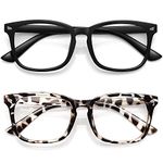 WOWSUN Unisex Stylish Nerd Non-prescription Glasses, Clear Lens Eyeglasses Frames, Fake Glasses, Black+grey Leopard, Medium