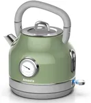 Amaste Electric Kettle, Retro Electric Tea Kettle with Thermometer, 57 Oz Hot Water Kettle for Coffee & Tea, 304 Stainless Steel, 1500W Fast Boiling, Auto Shut-Off & Boil Dry Protection, Matcha Green