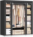 SONGMICS Closet Wardrobe, Portable Closet for Bedroom, Clothes Rail with Non-Woven Fabric Cover, Clothes Storage Organizer, 59 x 17.7 x 69 Inches, 12 Compartments, Black ULSF03H