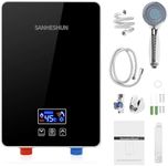 Electric Tankless Water Heater 6000W 220V Instant Hot Water Heater with Handheld Shower Head and Hose Set, LED Touch Screen Switch Adjustable Temperature Water Heater for Bathroom Kitchen