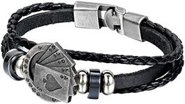 JewelryWe Biker Men's Punk Rock Playing Card Poker Black Leather Cuff Bangle Bracelet (with Gift Bag)