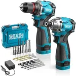 SEESII Cordless Drill Impact Driver 16.8V Brushless Power Tool Combo Kits 2x 2.0Ah Batteries w/Charger, 16-Pc Bits, Tool Bag, 3/8'' Drill & 1/4'' Impact Driver for Home DIY, Woodworking (Blue)