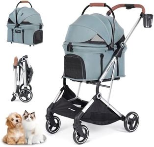 Beberoad Pets T3 Pro 3-in-1 Small Pet Stroller for Dog & Cats, 4 Wheels with Detachable Carrier with Pad, Canopy and Cup Holder, Green