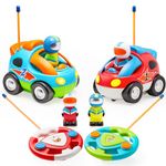 JOYIN 2 Pack Cartoon Remote Control Car, RC Cars with Music & Sound, Treasure Box and Prize for Classroom, Toy for Baby, Toddler, Easter Basket Stuffers and Christmas Birthday Gift for Kids
