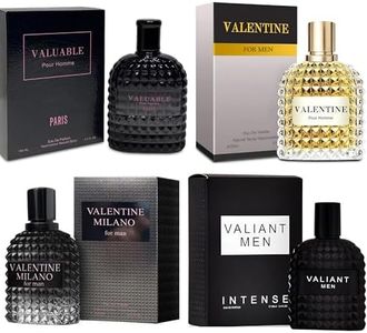 A CENTER Men's Cologne Gift Set 4PCS Combo Include Valentine Milano,Valentine,Valiant Men & Valuable Paris - 3.4 Fl Oz Each | Vanilla, Leather & Amber Floral Long Lasting Fragrance