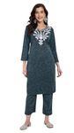 FNOCKS Winter Wear Warm Woollen Embroidery Work Kurta Pant Set for Women's (2 Pcs) Green