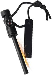 Flint and Steel Fire Starter Magnesium Ferrocium Rod Fire Steel 5 in 1 Flint Striker Multi Tool with Compass & Whistle, Fire Starters Survival Kit Tool for Camping and Hiking (Black Handle)