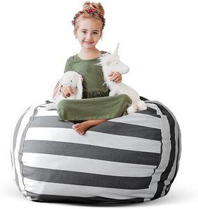 Creative QT Stuff ’n Sit Extra Large 38’’ Bean Bag Storage Cover for Stuffed Animals & Toys, Giant Beanbag Chair for Kids Ages 3-14, Bedroom Organizer for Easter, Grey/White Striped