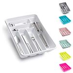 plastific 1 Tier Large & Deep CUTLERY TRAY Flatware Organiser Strong Plastic Drawer Sliding Tidy Multipurpose flatware Holder Kitchen Accessories for Tableware(1A - White)