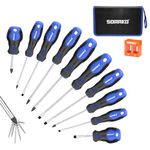 SORAKO 11PCS Screwdriver Set, with 2-in-1 Magnetizer, High-Density Nylon Store Bag, Magnetic Tip, Professional Non-Slip Handle, with 5 Phillips Screwdrivers, 5 Slotted Screwdriver